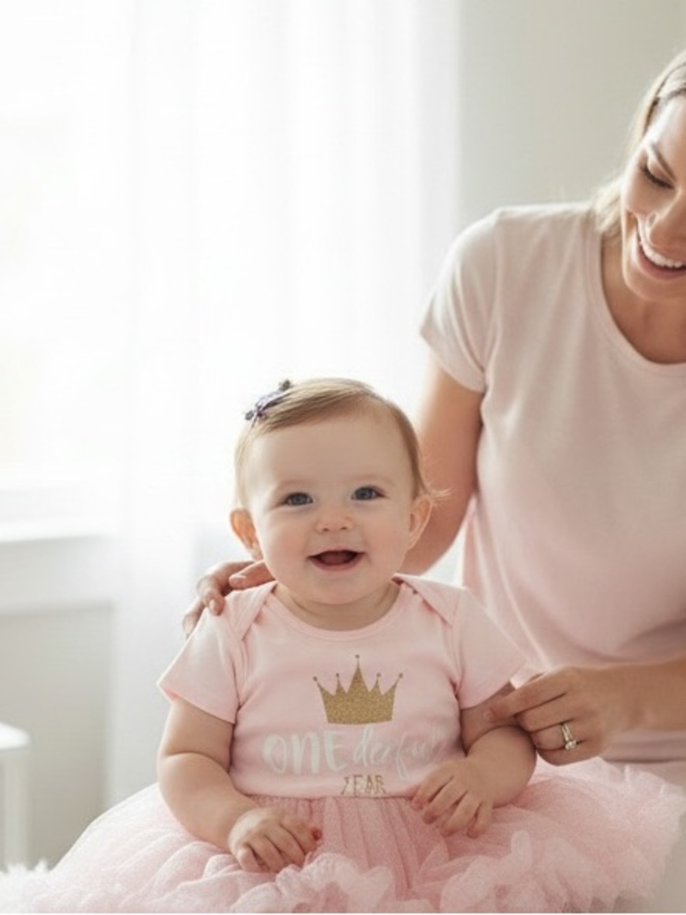 Baby Girls' Pink Tulle Dress with Gold Crown Detail